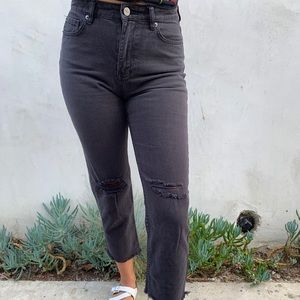 Black cropped straight-leg high-rise jeans